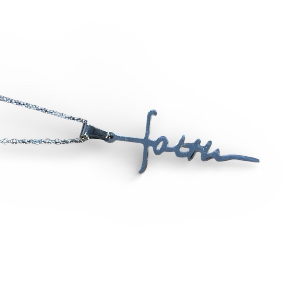 Stainless Steel Faith necklace 18” + extender Classic Cable Chain
